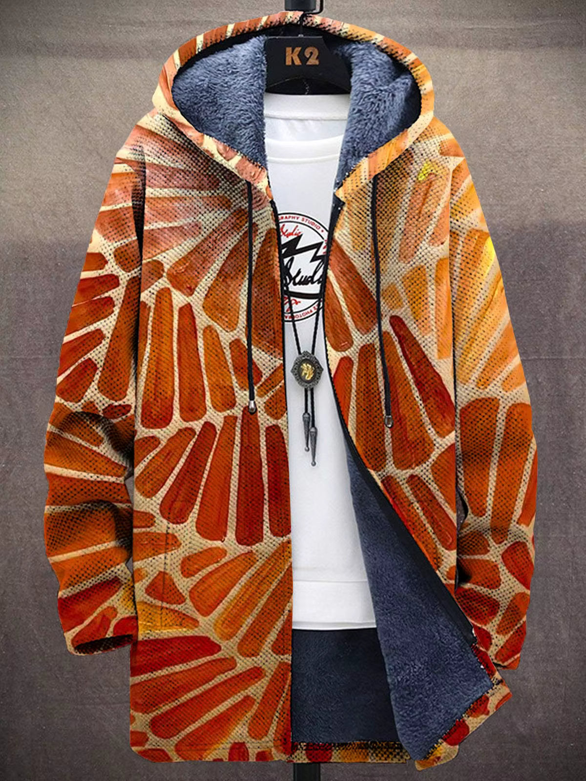 Unisex Psychedelic Print Hooded Cardigan Coat – Long Thick Warm Zip-Up Festival Jacket | 9 Styles