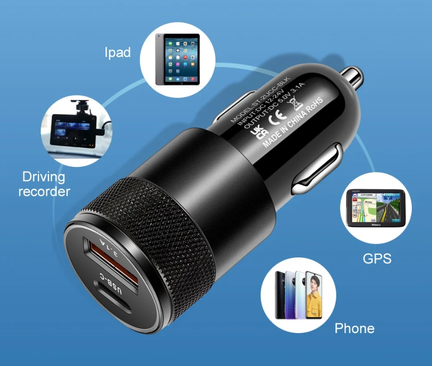 66W USB Car Charger Type C Fast Charging Phone Adapter