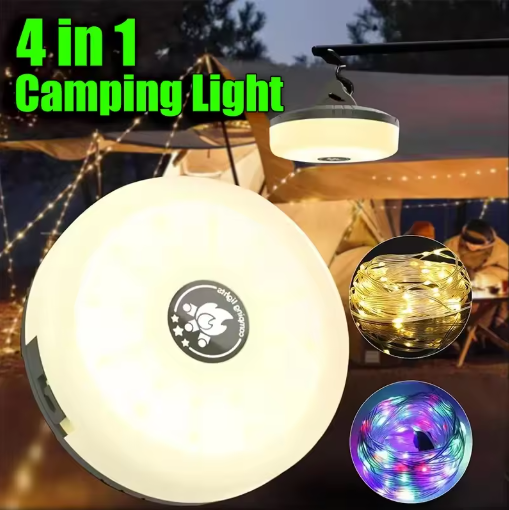 Camping String Lights Rechargeable LED Flashlight Hook lamp 4 in 1 Design 10m RGB Atmosphere Light Outdoor Waterproof Tent Light