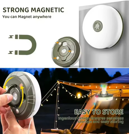 Rechargeable Camping String Lights – 10m LED Tent Light with Flashlight & Hook | 4-in-1 Waterproof Outdoor Lantern (Warm White / Warm White + RGB)