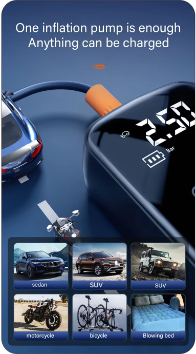 Wireless Car Tyre Pump – Portable Electric Air Compressor for Cars, Motorcycles, Bicycles & Boats