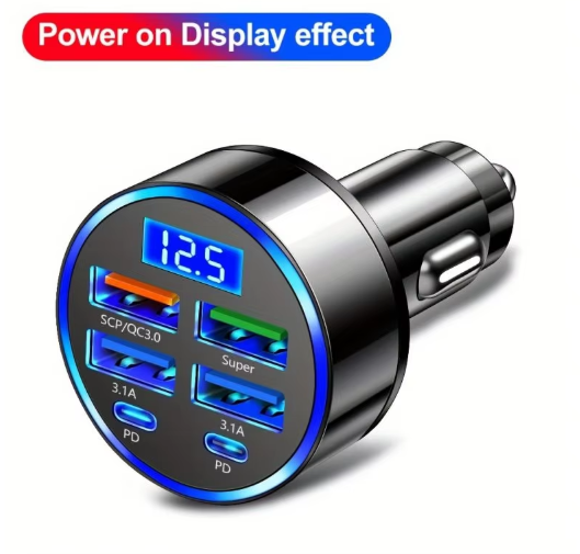 350W Super Fast Car Charger – 2x PD, 4x USB QC3.0 | Multi-Port USB-C Adapter for In-Car Charging