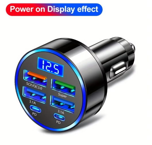 350 Watt Super Fast Car Charger Multi Port 2PD 4USB PD QC3.0 USB C Type C Adapter In Car