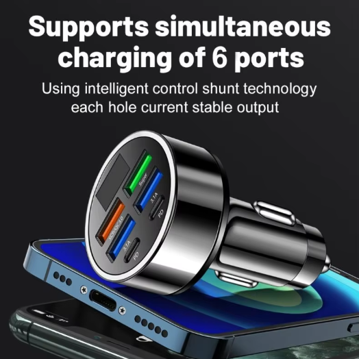 350W Super Fast Car Charger – 2x PD, 4x USB QC3.0 | Multi-Port USB-C Adapter for In-Car Charging