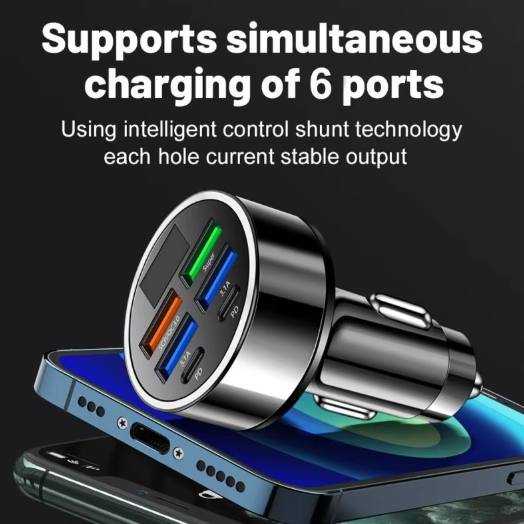 350 Watt Super Fast Car Charger Multi Port 2PD 4USB PD QC3.0 USB C Type C Adapter In Car