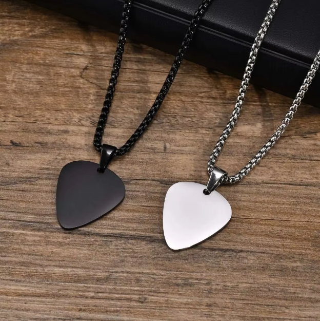 Men’s Stainless Steel Guitar Pick Necklace – Unique Music Lover Pendant Gift