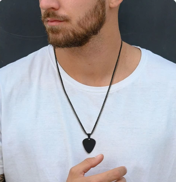 Men’s Stainless Steel Guitar Pick Necklace – Unique Music Lover Pendant Gift