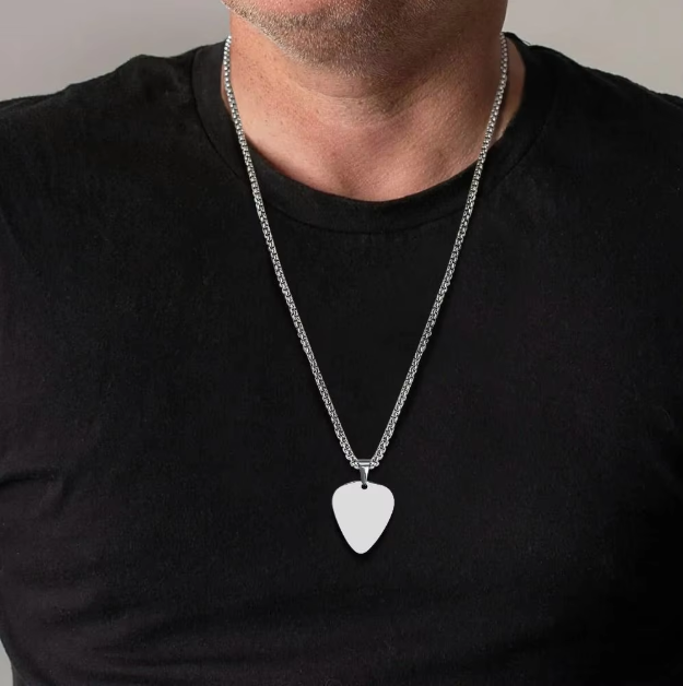 Men’s Stainless Steel Guitar Pick Necklace – Unique Music Lover Pendant Gift