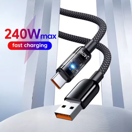 240W QC3.0 USB to Type-C Cable – Super Fast Charging LED Charger Cord for Samsung, Xiaomi, Huawei, OPPO