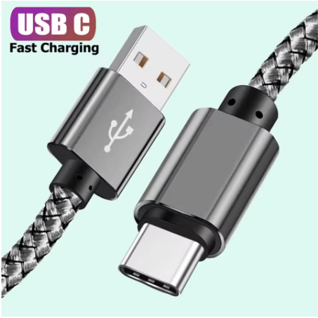 USB-A to USB-C Fast Charging Cable – 2A Nylon Braided Charger Cord for iPhone, Android, Huawei, Samsung 2M