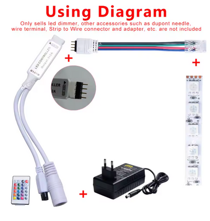 DC12V RGB LED Controller with 24-Key IR Remote – Wireless 4-Pin RGB Dimmer for 5050 LED Strip Lights