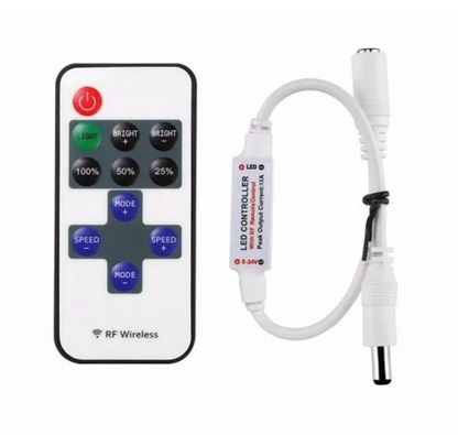 11-Key RF Wireless LED Dimmer Controller 5V–24V for Single-Color 2-Pin 5050/2835 Light Strips