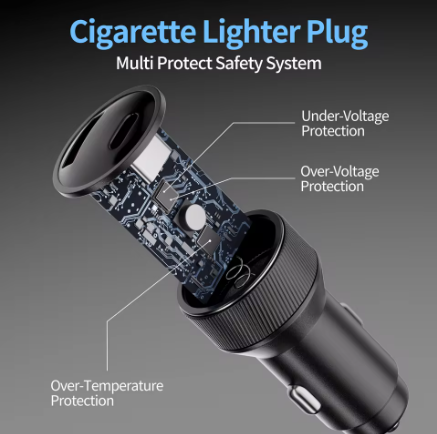 3M Dual USB Car Charger for Starlink Mini – 12V-24V Waterproof Cigarette Lighter Adapter with DC Cable & Digital Voltmeter