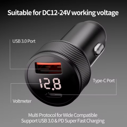 3M Dual USB Car Charger for Starlink Mini - 12V-24V Waterproof Vehicle Socket Adapter with DC Cable & Digital Voltmeter