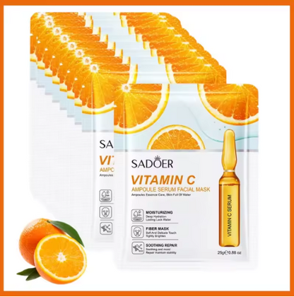 10pcs Vitamin C Ampoule Serum Face Masks – Hydrating, Brightening & Moisturizing Skincare