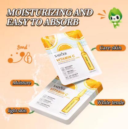 10pcs Vitamin C Ampoule Serum Face Masks – Hydrating, Brightening & Moisturizing Skincare