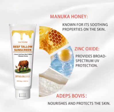 SAUVASINE Sunscreen SPF40 – Non-Greasy Sunblock with Beef Tallow, Honey & Shea Butter (80ml)