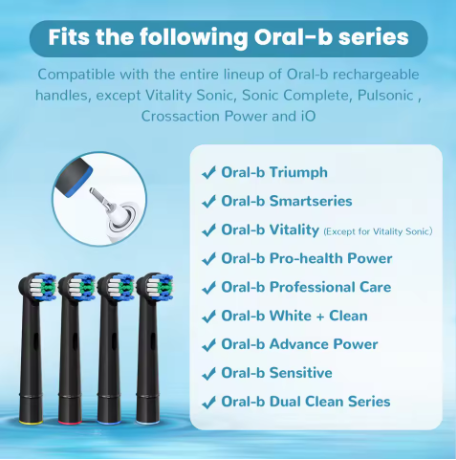 4-Pack Replacement Toothbrush Heads – Compatible with Oral-B Braun Professional (Black & White Options, Fits 1000–8000 Models)