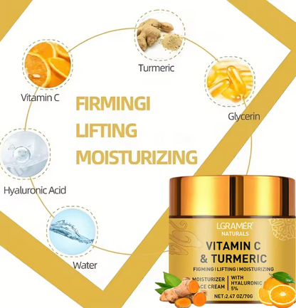 Turmeric & Vitamin C Face Cream with Retinol, Hyaluronic Acid – 70g Moisturizing, Firming & Brightening