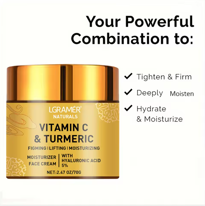 Turmeric & Vitamin C Face Cream with Retinol, Hyaluronic Acid – 70g Moisturizing, Firming & Brightening