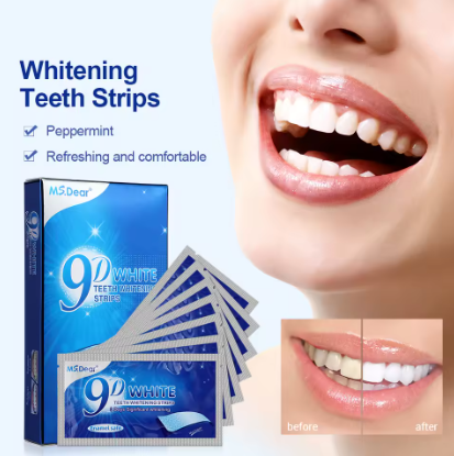 14pcs Box – 9D Teeth Whitening Strips with Toothpaste Gel | Double Elastic Bleaching Strips for Oral Care & Veneers