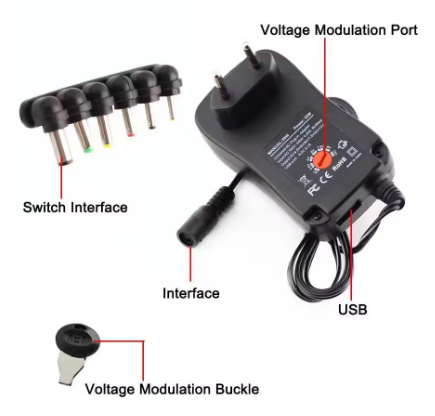 Universal Adjustable AC/DC Power Adapter (3V–12V, 2A/2.5A) with AU Plug & USB Charger Output