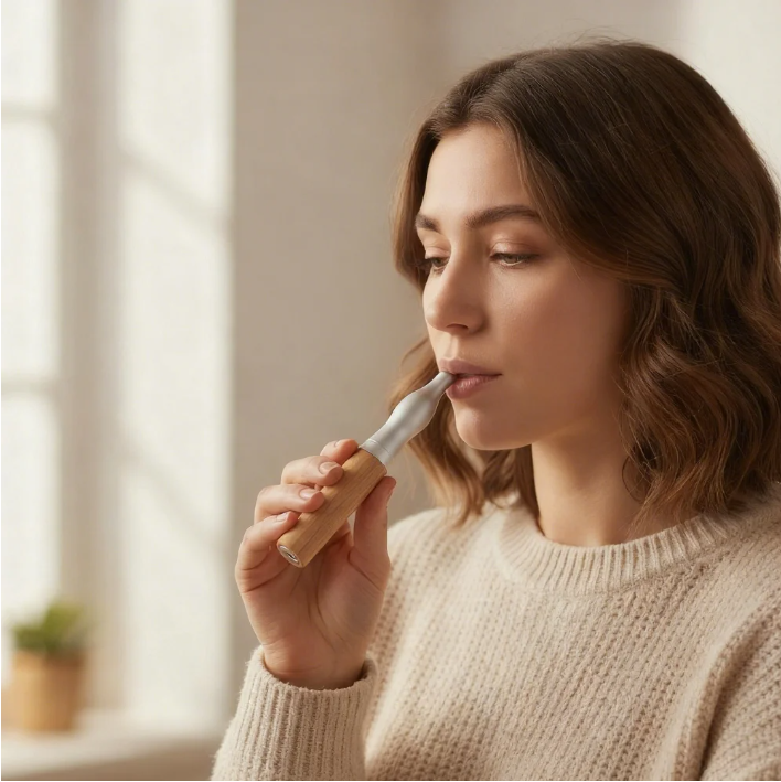 Nicotine-Free Quit Smoking Inhaler Stick – Natural Walnut Wood Aromatherapy Aid with Essential Oil Capsules for Stress & Anxiety Relief