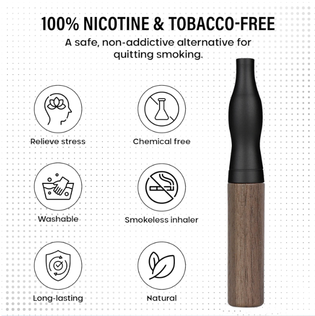 Nicotine-Free Quit Smoking Inhaler Stick – Natural Walnut Wood Aromatherapy Aid with Essential Oil Capsules for Stress & Anxiety Relief
