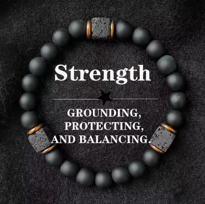 Men’s Volcanic Stone & Black Agate Bracelet – Magnetic Therapy Healing Bead Jewellery for Modern Style