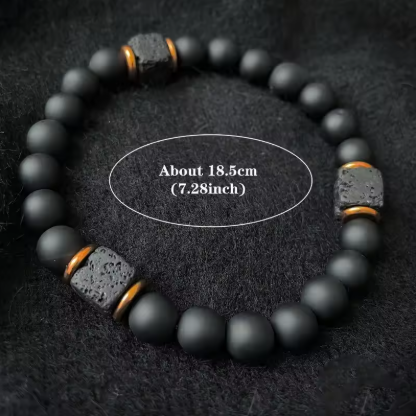 Men’s Volcanic Stone & Black Agate Bracelet – Magnetic Therapy Healing Bead Jewellery for Modern Style
