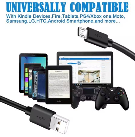 2m Micro USB Fast Charging & Data Sync Cable – Samsung Galaxy, Android Phones & Logitech Compatible