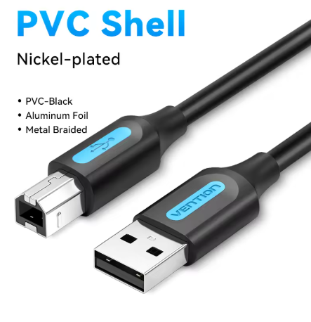 Vention USB 2.0 Printer Cable – USB Type B to USB A Cable for Canon, Epson, HP & ZJiang Label Printers