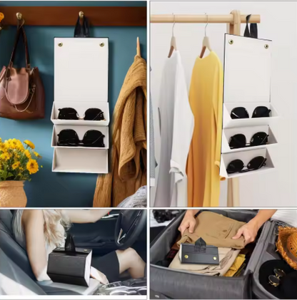 3-Slot Portable Glasses Organizer Case – Travel Storage for Eyeglasses & Sunglasses