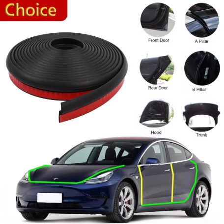 Tesla Model 3 / Model Y Door & Sunroof Seal Kit – Soundproof Rubber Weather Strips for Wind Noise Reduction (2017–2024)