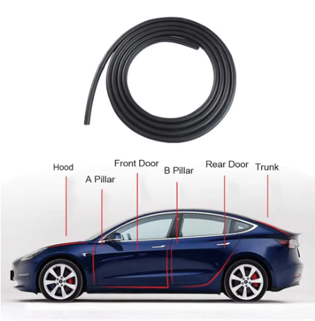 Tesla Model 3 / Model Y Door Seal Kit – Soundproof Rubber Weather Strips for Wind Noise Reduction (2017–2024)