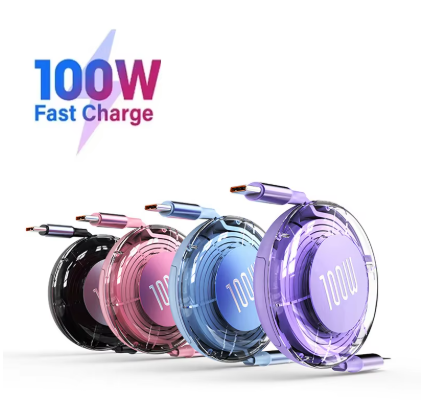 100W USB-C to USB-C Retractable Fast Charging Cable PD Type-C Charger Cord for iPhone 16, Samsung, Huawei, Xiaomi & MacBook