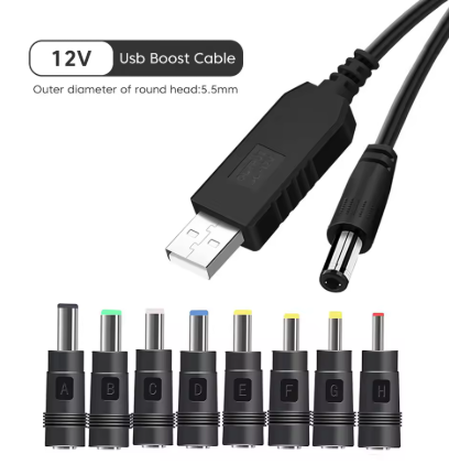 USB 5V to DC 9V/12V Boost Converter Cable 5.5mm – Power Supply for Router, Modem, CCTV Camera & Dash Cam