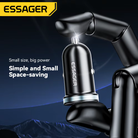 ESSAGER 30W Super Fast Car Charger USB-C PD & QC 4.0 – Dual Port Type C Car Charger for iPhone Samsung Xiaomi