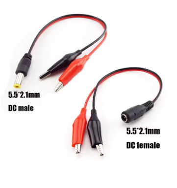 12V DC Power Cable with Alligator Clips – 5.5x2.1mm Male or Female Jack Connector
