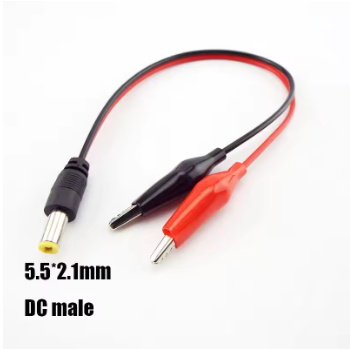 12V DC Power Cable with Alligator Clips – 5.5x2.1mm Male or Female Jack Connector