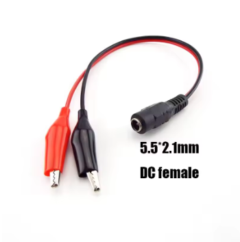 12V DC Power Cable with Alligator Clips – 5.5x2.1mm Male or Female Jack Connector