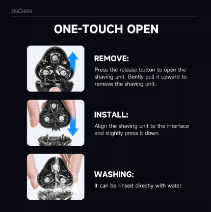 ENCHEN BlackStone-C Replacement Shaver Head BR-2 – 3D Floating Triple Blade Electric Razor Cutter Head (Black, 1PC)