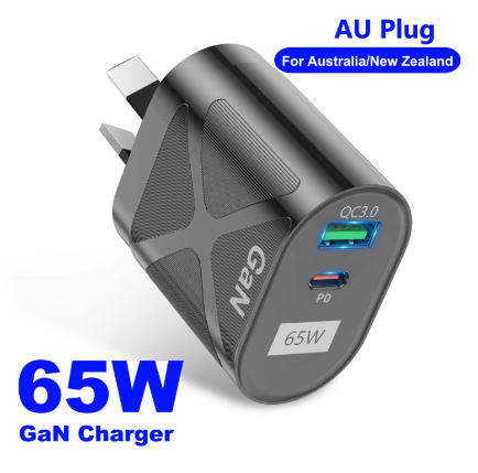65W GaN Fast Charger AU Plug – PD & QC 3.0 USB Wall Charger for iPhone 15/14/13 Pro Max, Samsung & More