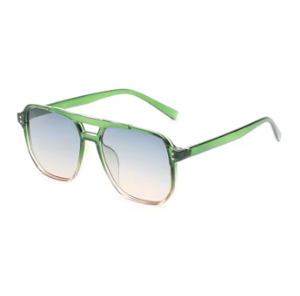 Retro Double Bridge Square Sunglasses – Clear Green Frame Blue Gradient UV400 Shades