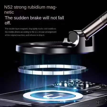 Magnetic Car Phone Holder – 360° Rotating Vacuum Suction Mount