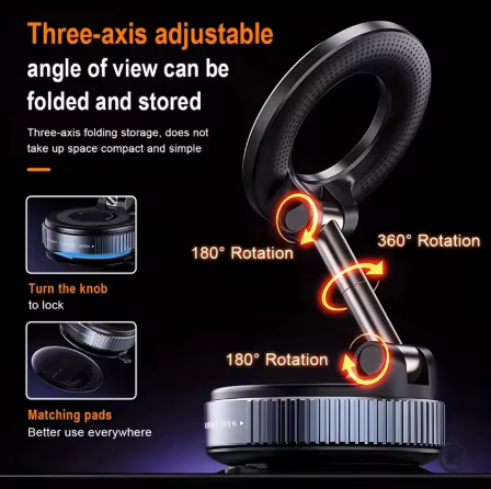 Magnetic Car Phone Holder – 360° Rotating Vacuum Suction Mount