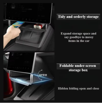 Tesla Model 3 Highland & Model Y Juniper Under Screen Storage Box – Hidden Central Console Organizer Tray Accessory