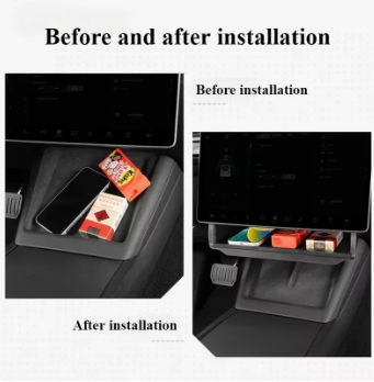 Tesla Model 3 Highland & Model Y Juniper Under Screen Storage Box – Hidden Central Console Organizer Tray Accessory