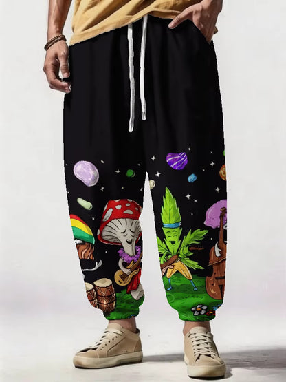 Mushroom Print Harem Pants – Loose Fit Boho Streetwear Trousers