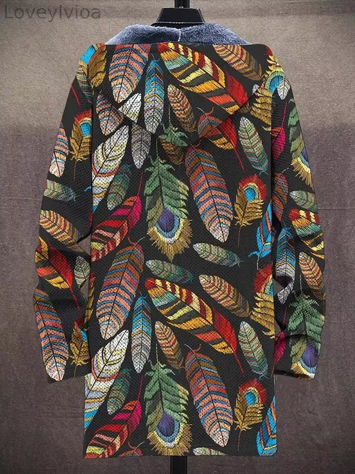 Unisex Psychedelic Print Hooded Cardigan Coat – Long Thick Warm Zip-Up Festival Jacket | 9 Styles